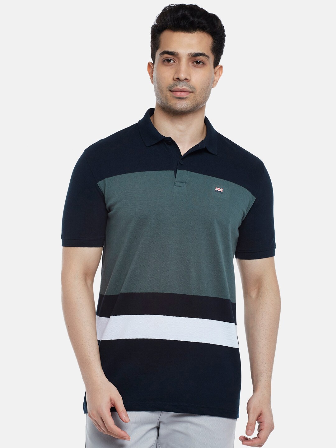 

BYFORD by Pantaloons Men Black & Grey Colourblocked Polo Collar Slim Fit T-shirt