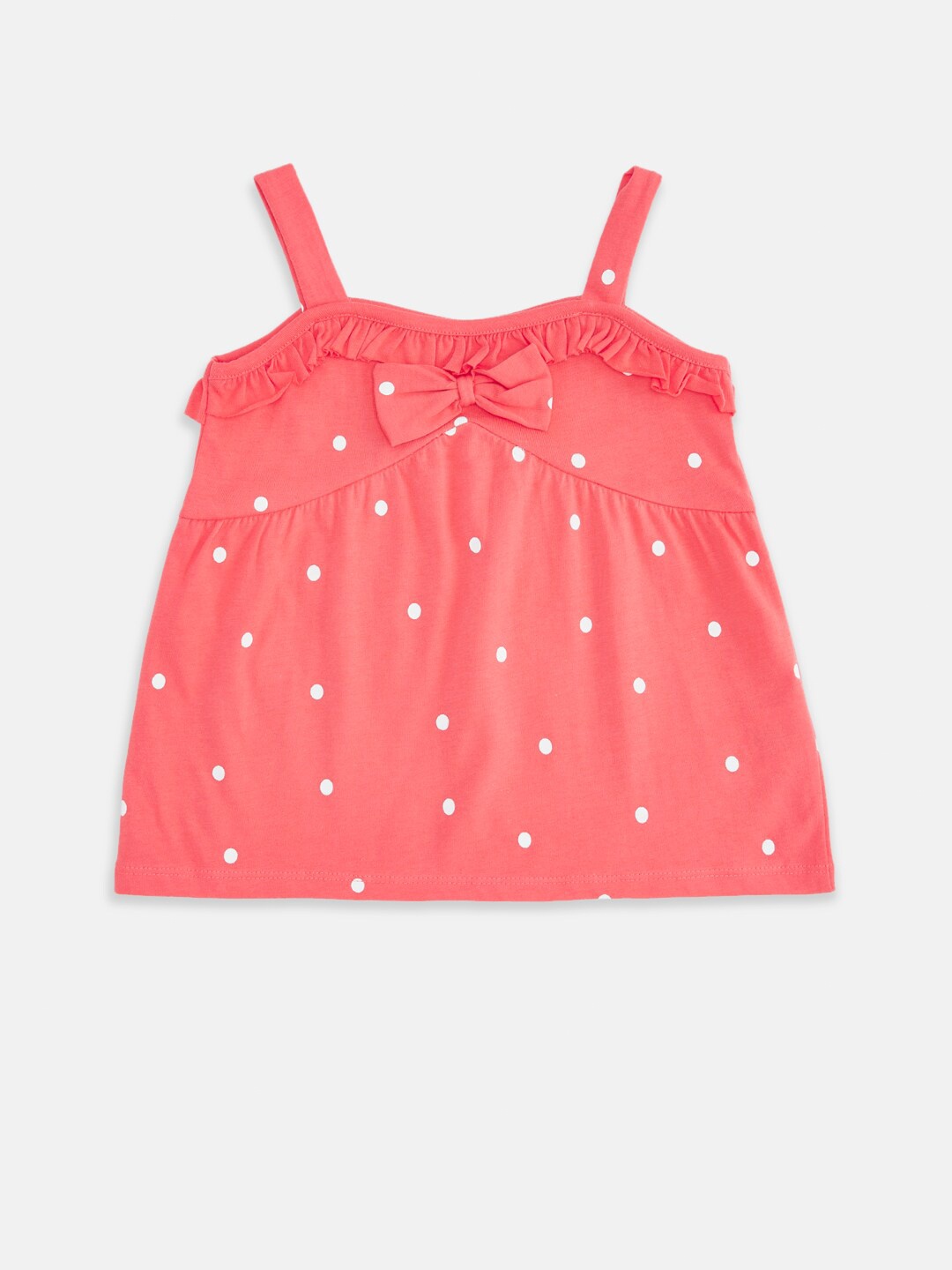 

Pantaloons Baby Girls Coral Orange & White Print Cotton Peplum Top