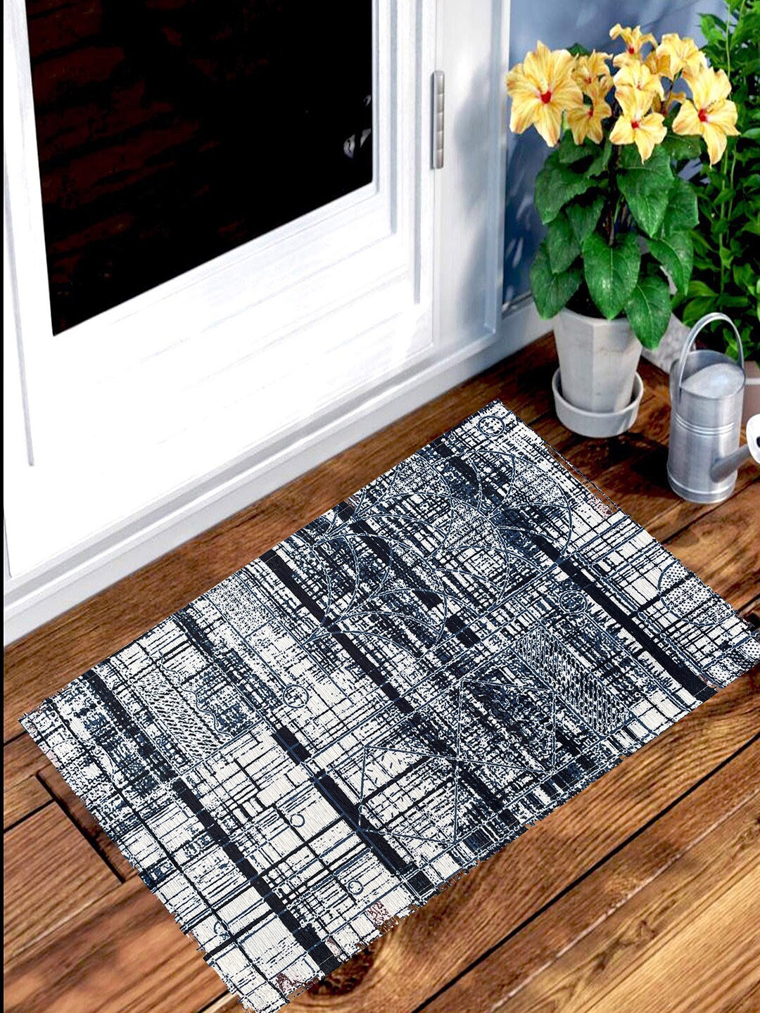 

BELLA TRUE Set Of 2 Blue & White Digital Print Anti-Skid Doormat, Multi
