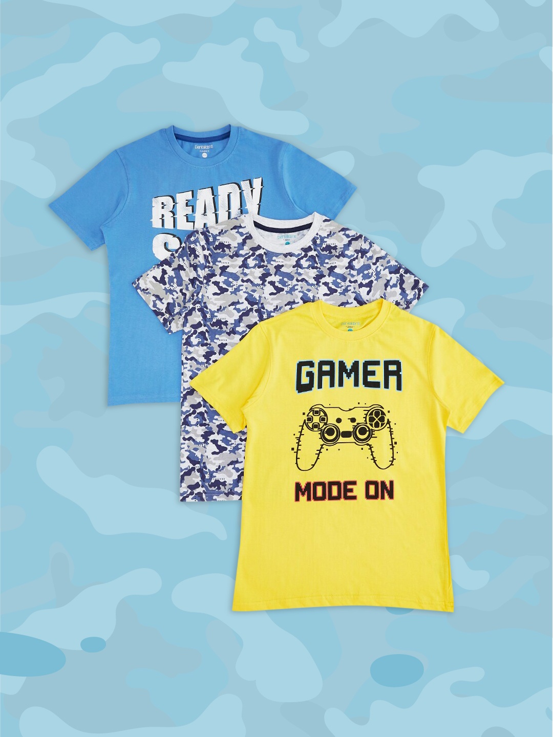 

Pantaloons Junior Boys Pack of 3 Yellow & Blue Printed T-shirts
