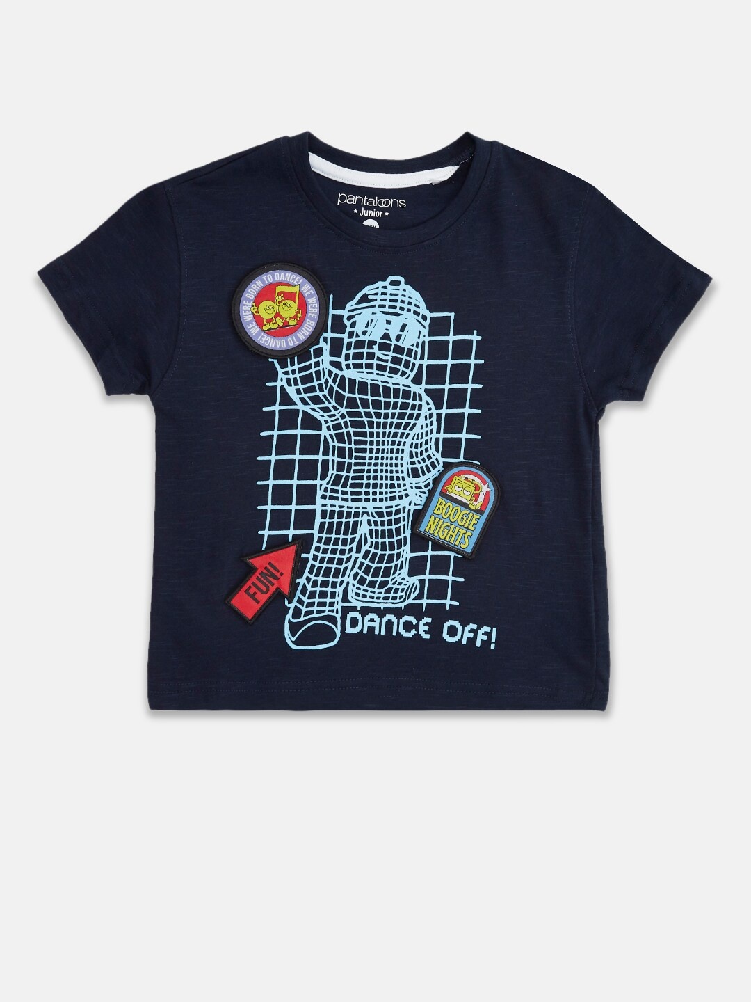 

Pantaloons Junior Boys Navy Blue Printed Pure Cotton T-shirt