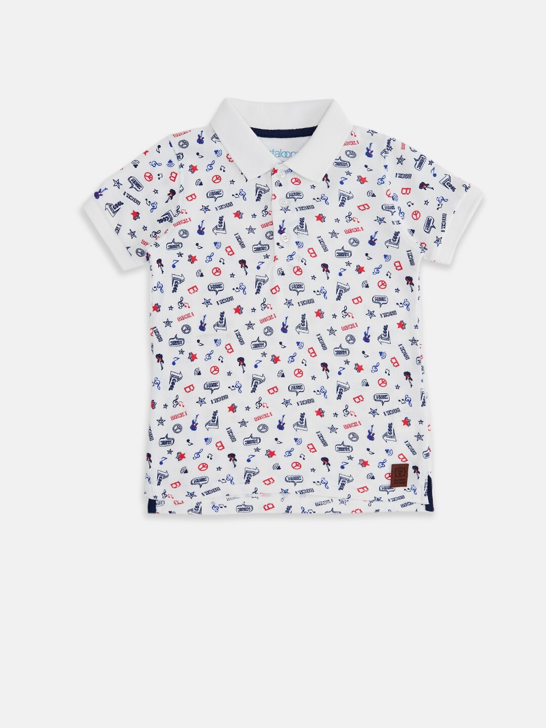 

Pantaloons Junior Boys White & Blue Floral Printed Polo Collar Pure Cotton T-shirt