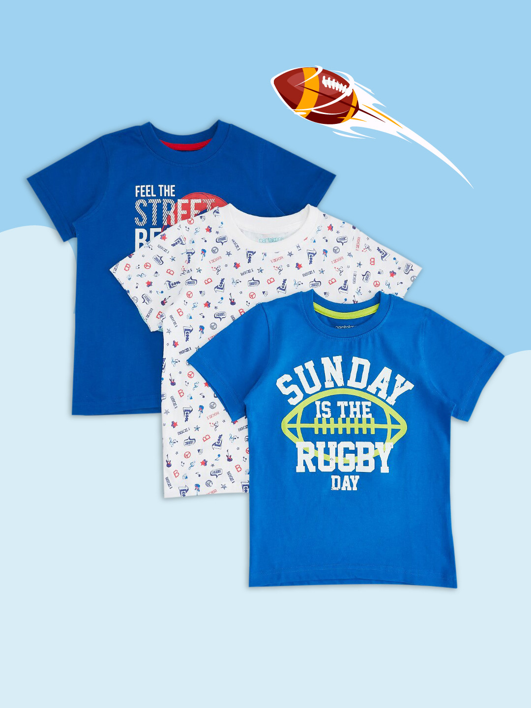 

Pantaloons Junior Boys Pack of 3 Blue & White Typography Printed Pure Cotton T-shirts