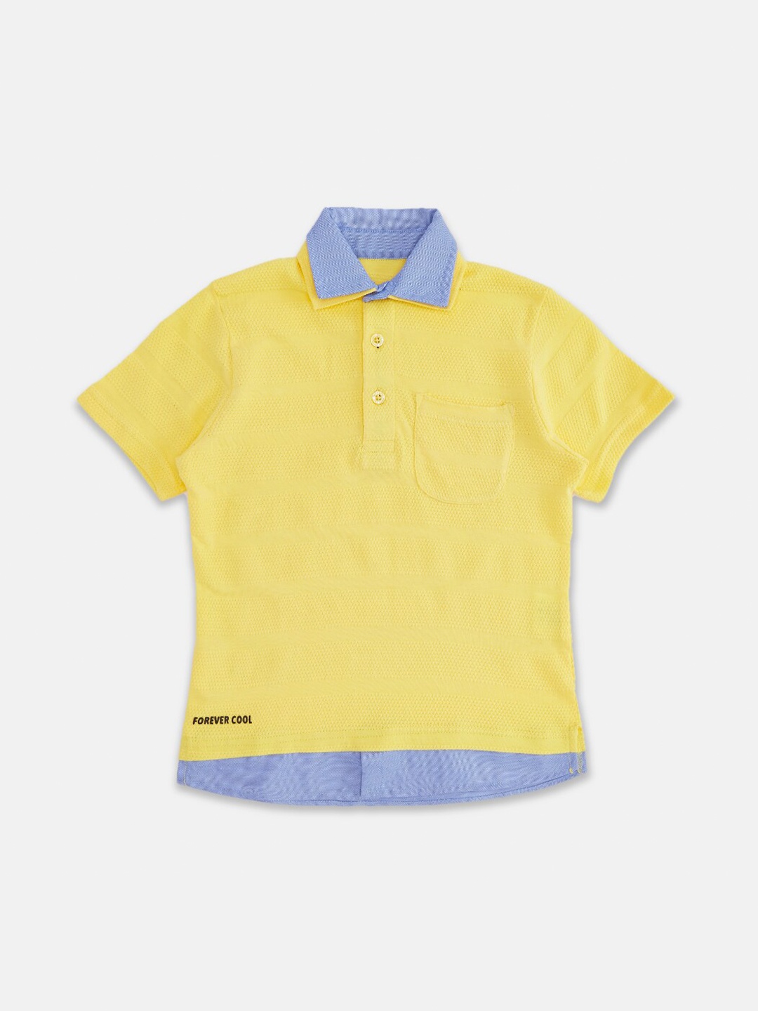 

Pantaloons Junior Boys Yellow & Blue Polo Collar Pure Cotton T-shirt