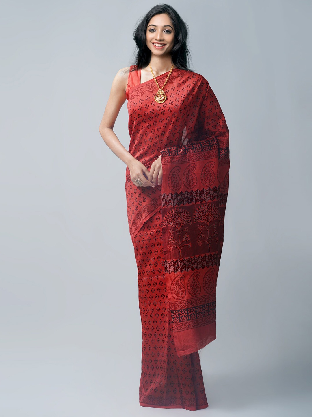 

Unnati Silks Red & Black Bagh Pure Silk Chanderi Saree