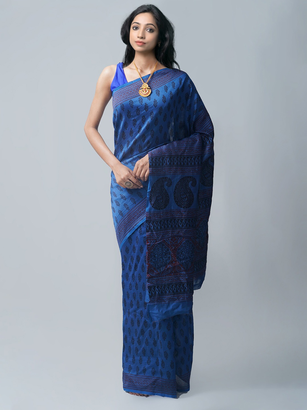 

Unnati Silks Blue & Black Bagh Pure Silk Chanderi Saree