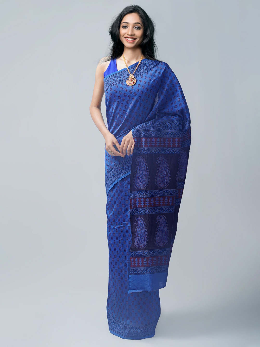 

Unnati Silks Blue & Maroon Bagh Pure Silk Chanderi Saree