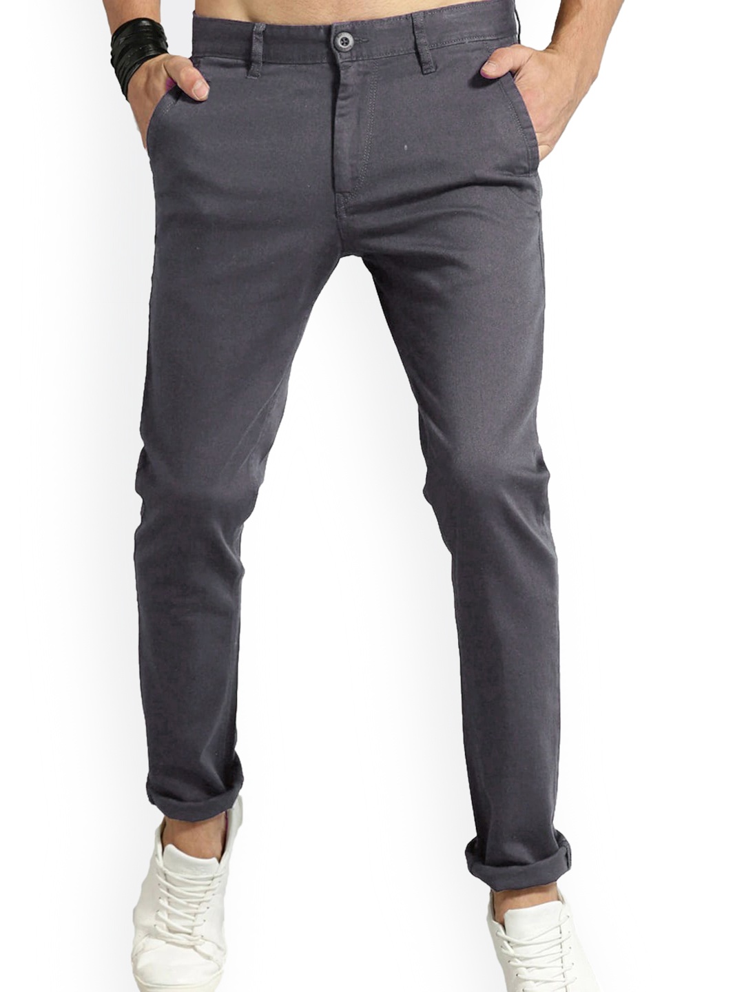 

AD & AV Men Grey Classic Easy Wash Chinos Trousers