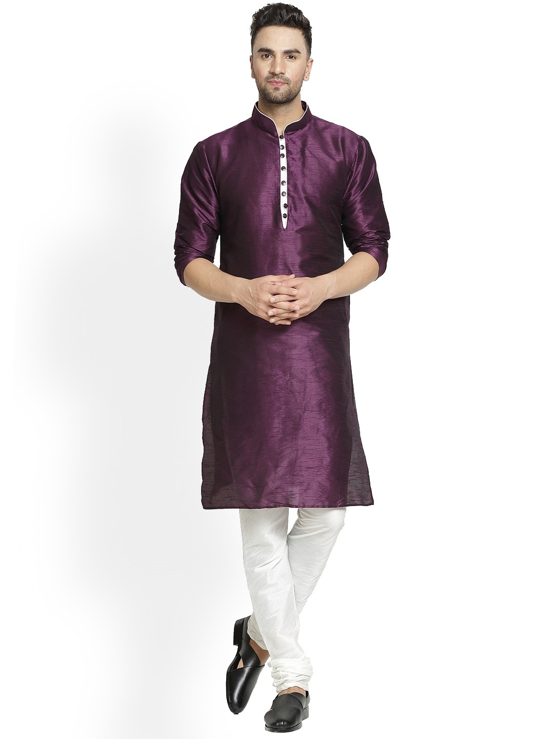 

Kaifoo Men Purple & White Solid Silk Blend Kurta Set