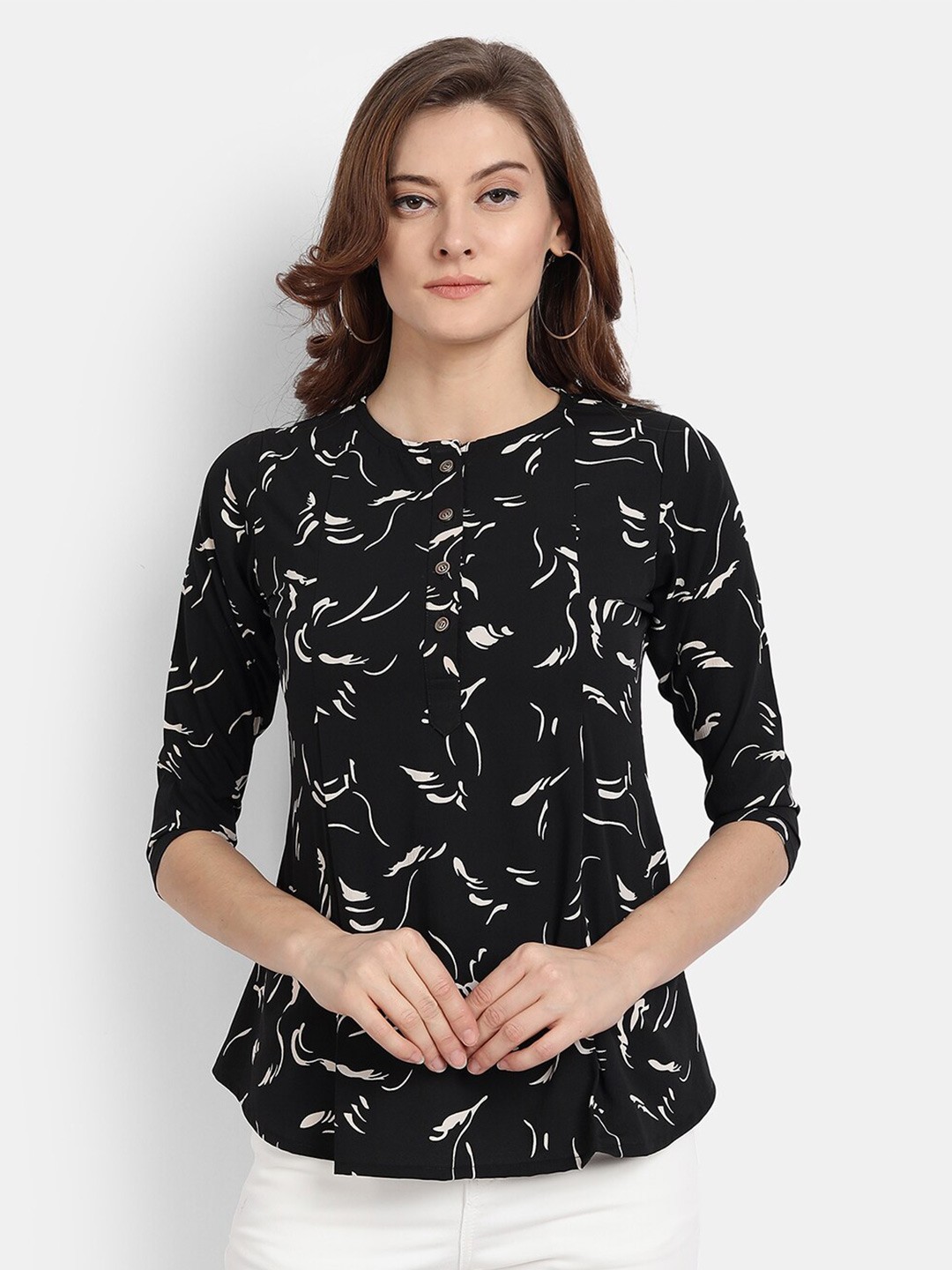 

HK colours of fashion Women Black Abstract Printed Top