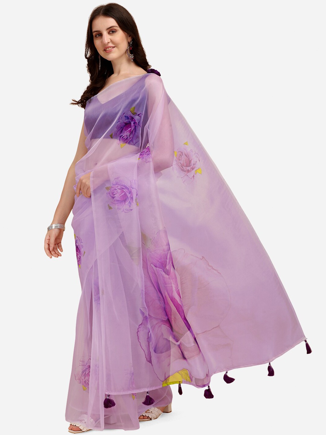 

Sangria Lavender Floral Organza Saree