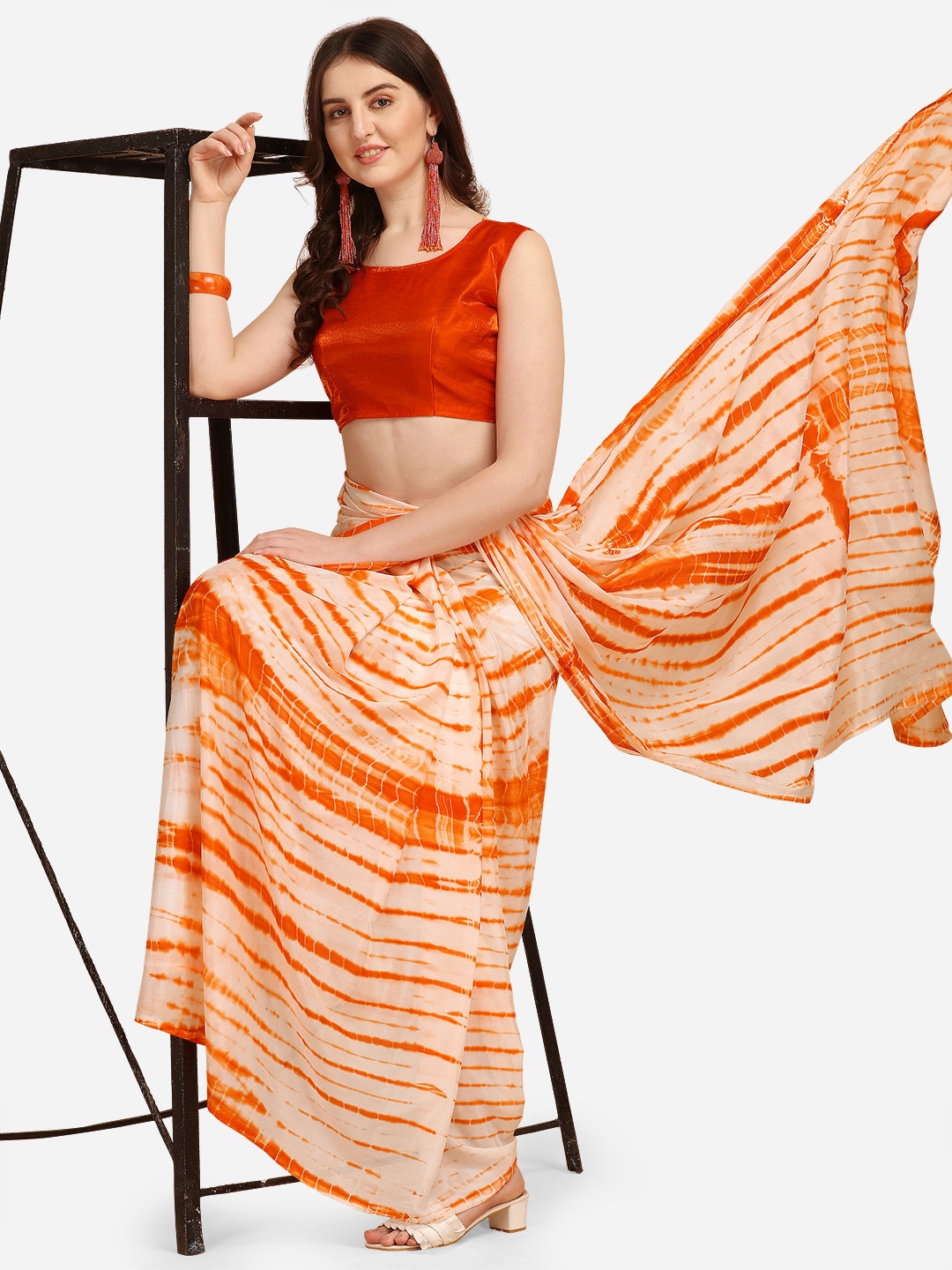 

Sangria Orange Tie and Dye Saree
