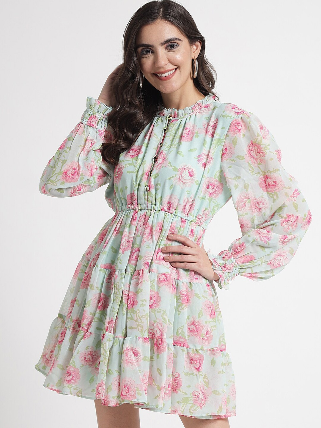 

COASTLAND Women Multicoloured Floral Printed Fit & Flare Crepe Dress, Multi