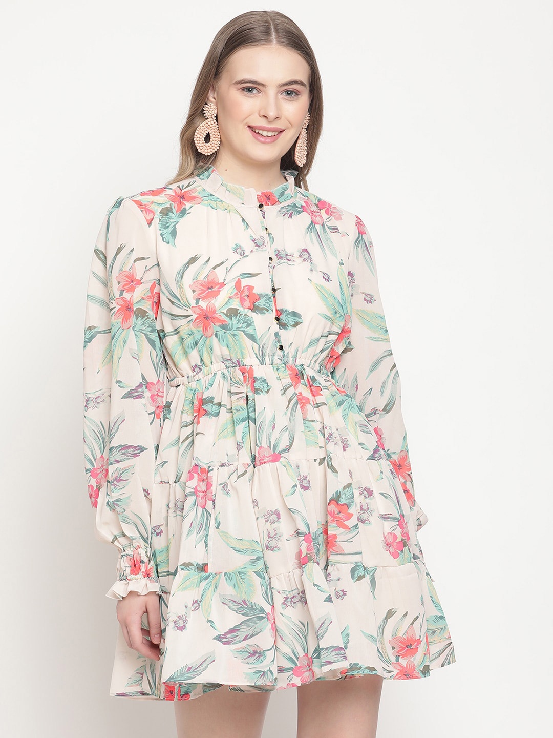 

COASTLAND Women Multicoloured Floral Printed Fit & Flare Georgette Dress, Multi
