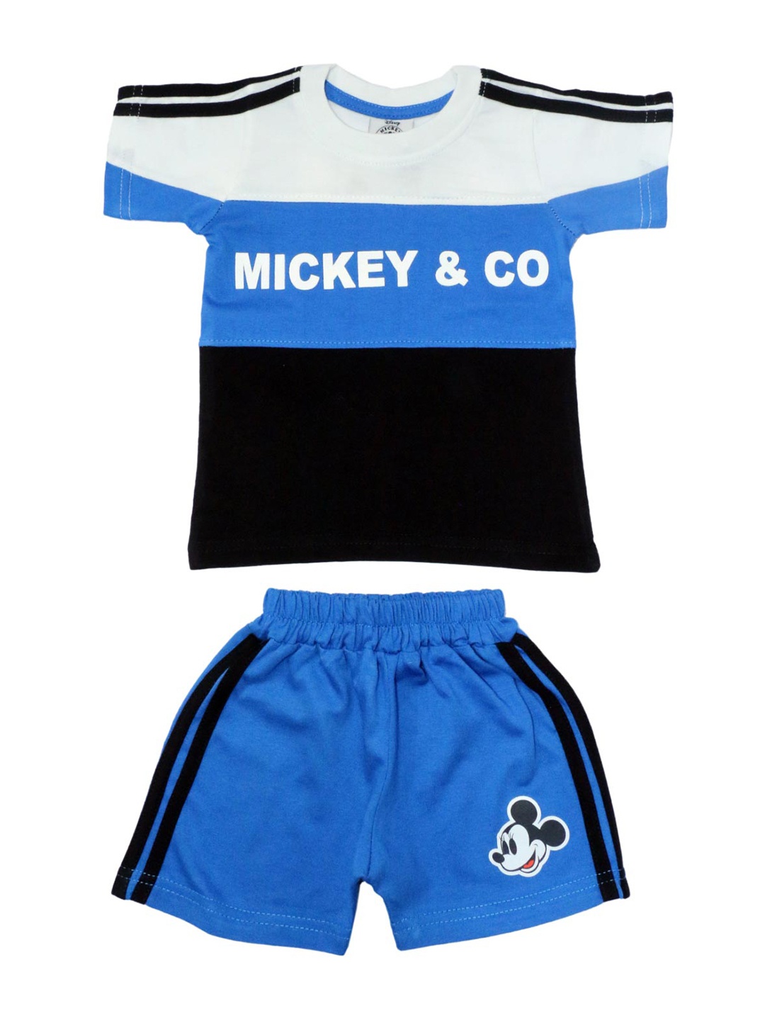 

BFF Boys White & Navy Blue Colourblocked Pure Cotton T-shirt with Shorts