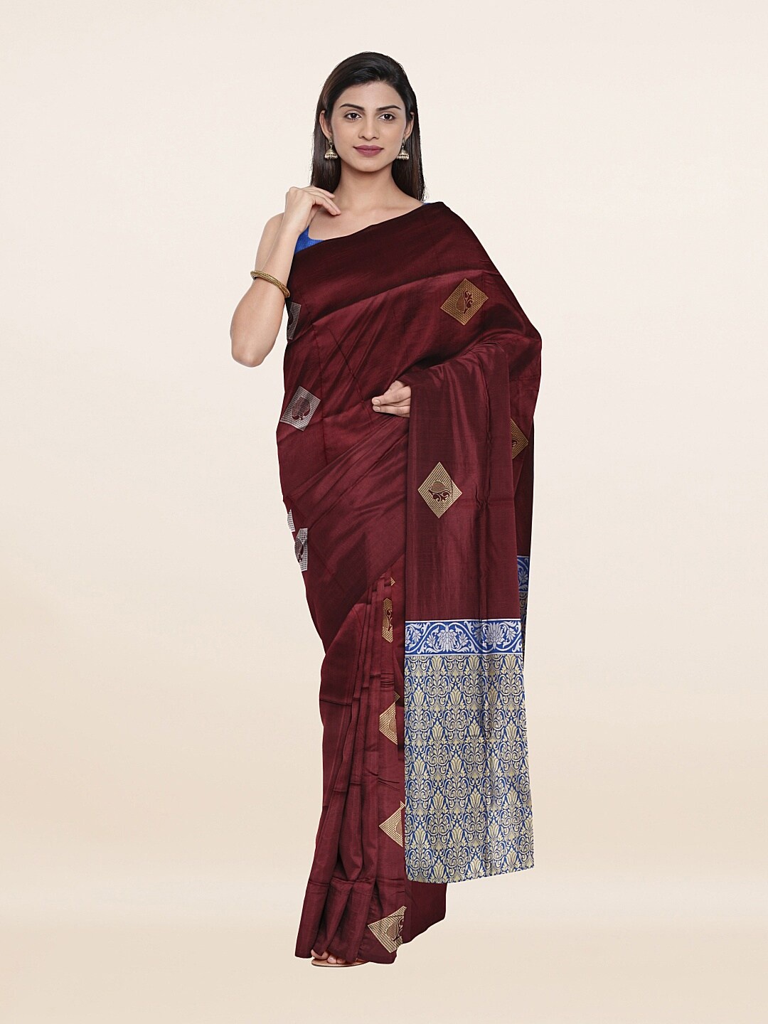 

Pothys Maroon & Grey Woven Design Art Silk Saree