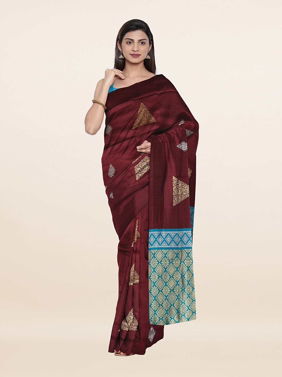 

Pothys Maroon & White Woven Design Art Silk Saree
