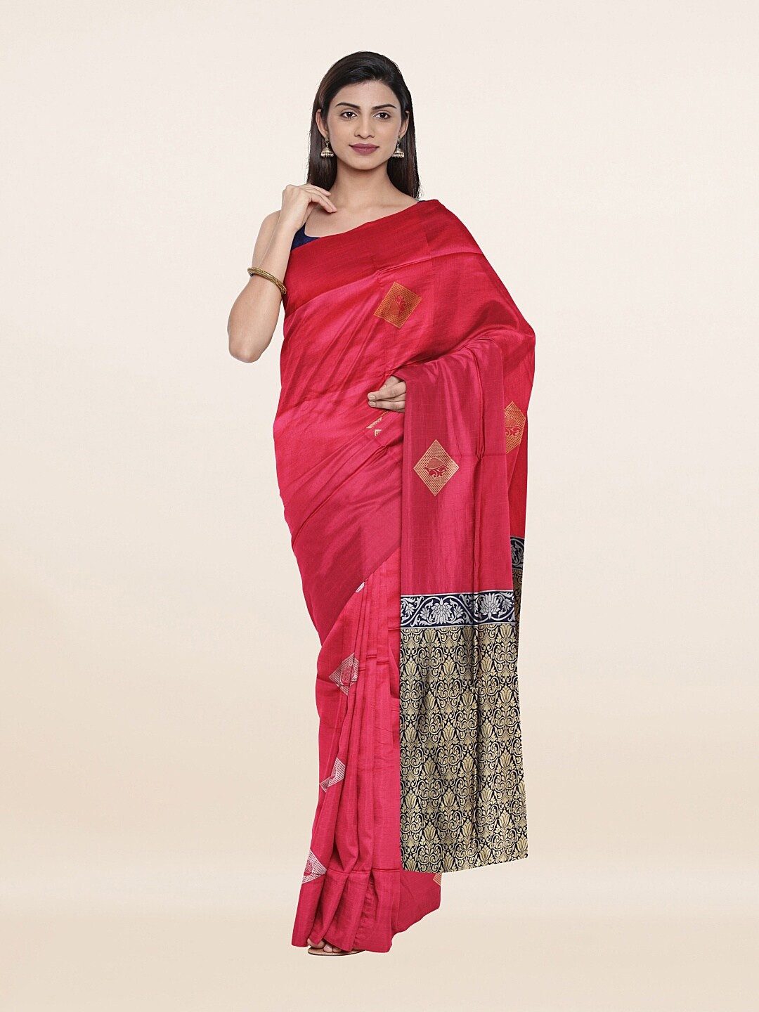 

Pothys Pink Color Woven Design Zari Art Silk Saree