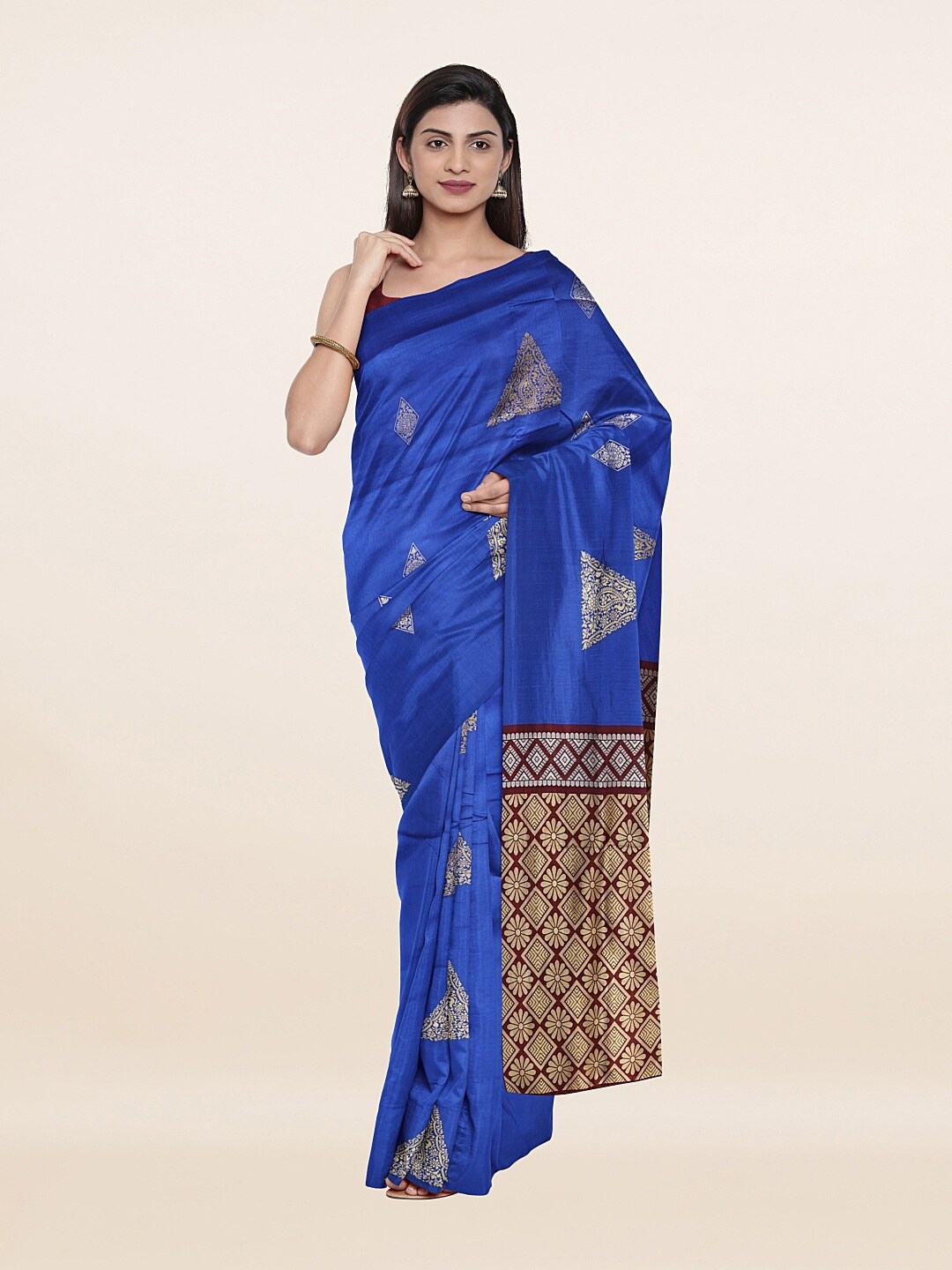 

Pothys Blue & Maroon Ethnic Motifs Zari Art Silk Saree