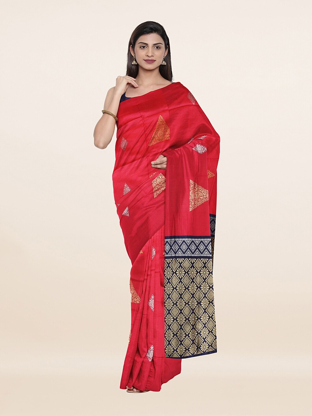 

Pothys Pink & Navy Blue Ethnic Motifs Art Silk Saree