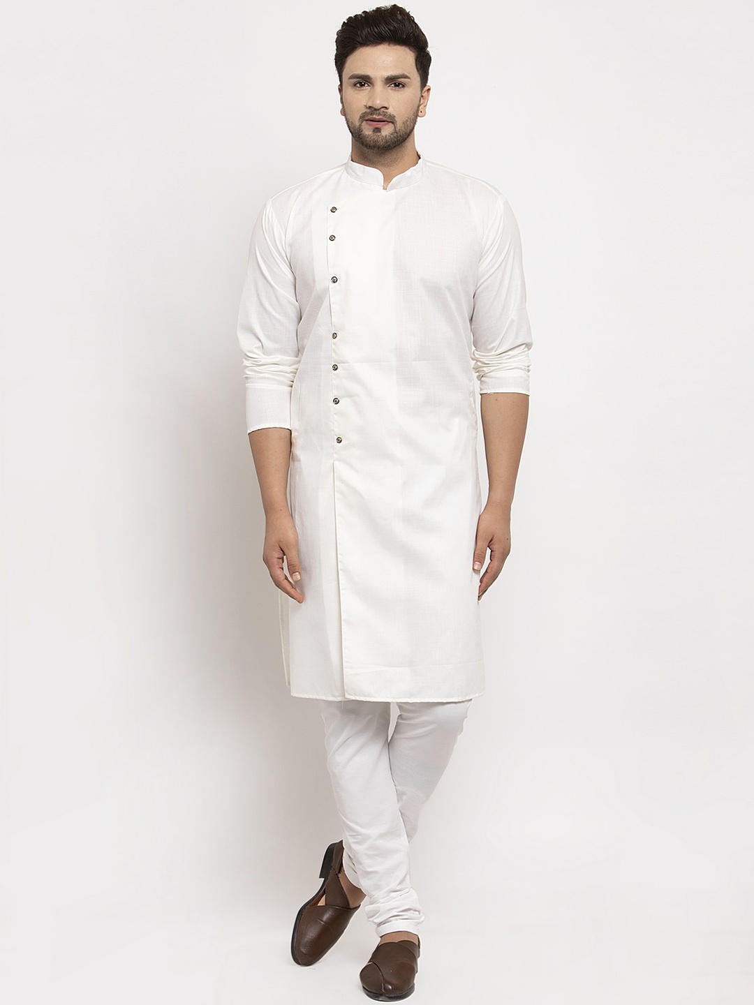 

Benstoke Men White Mandarin collar angrakha style Kurta