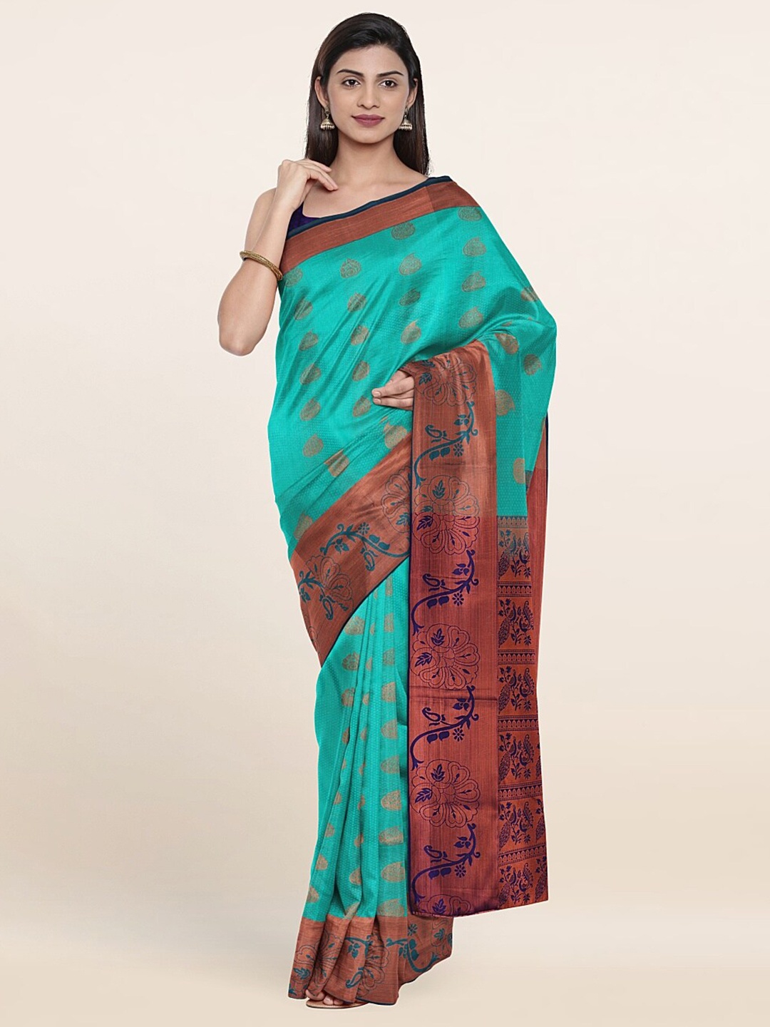 

Pothys Blue & Magenta Ethnic Motifs Zari Pure Silk Saree