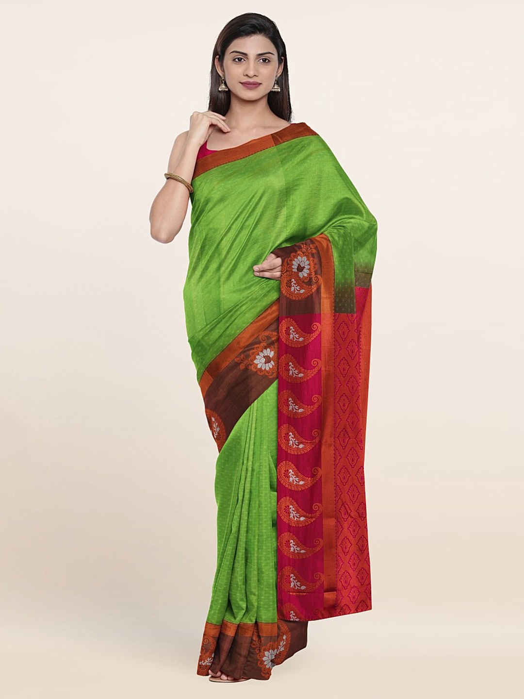 

Pothys Green & Red Floral Pure Silk Saree