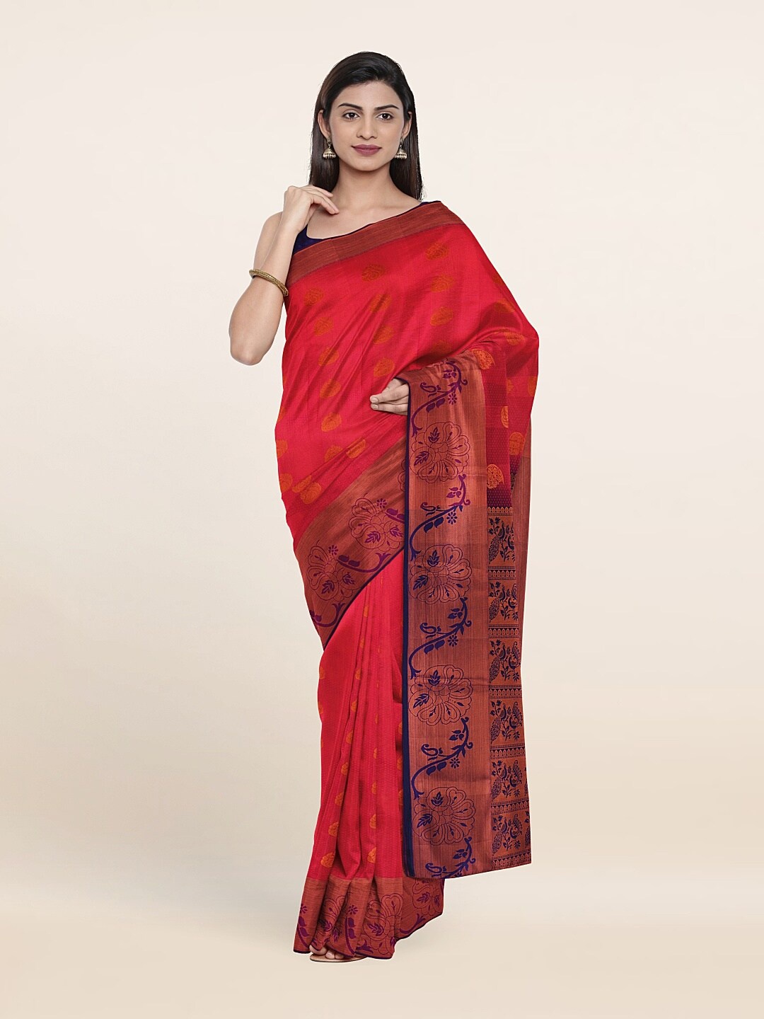 

Pothys Pink & Purple Woven Design Zari Pure Silk Saree