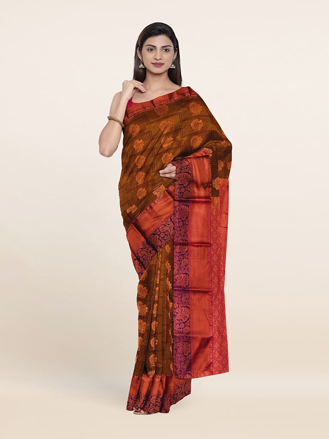 

Pothys Brown & Purple Woven Design Zari Pure Silk Saree