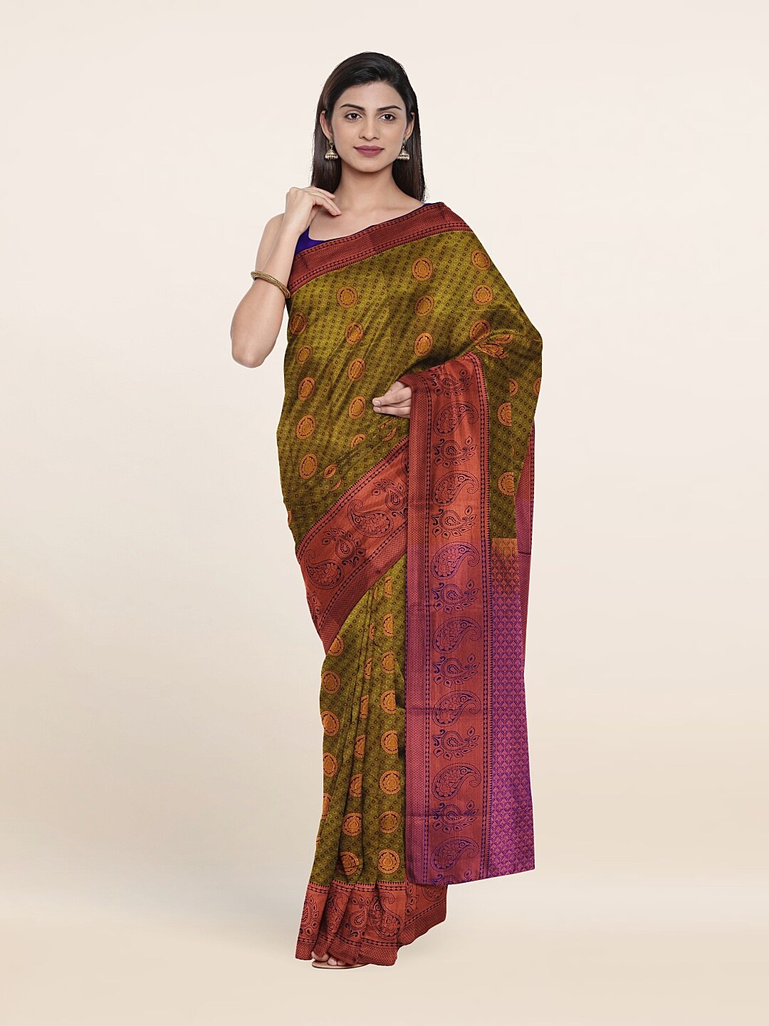 

Pothys Green & Golden Ethnic Motifs Zari Pure Silk Saree