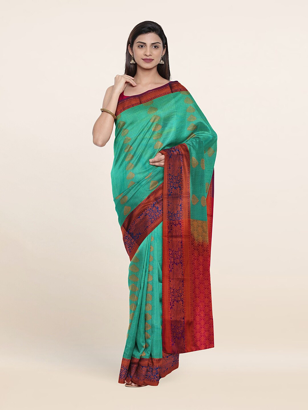 

Pothys Green & Red Floral Pure Silk Saree