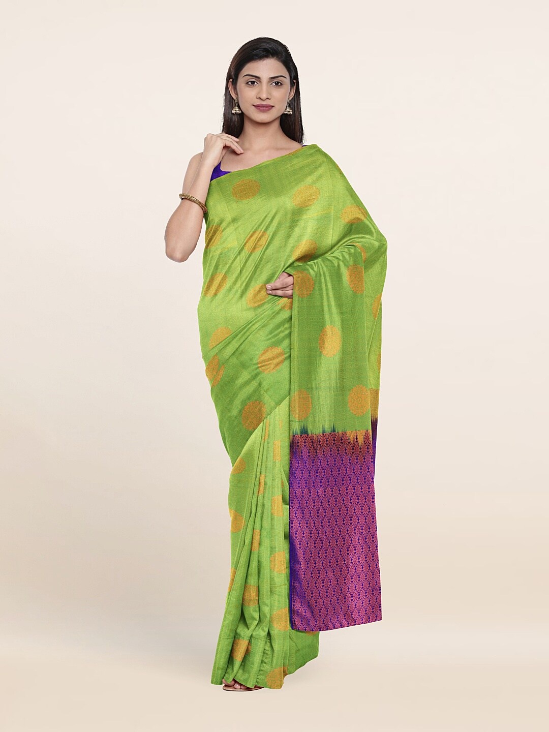 

Pothys Green & Purple Zari Pure Silk Saree
