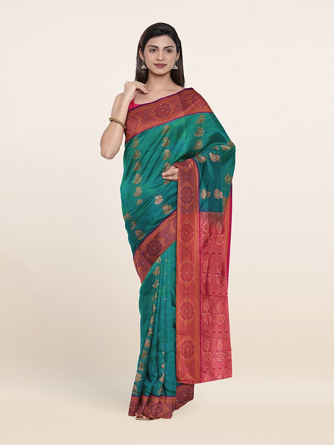 

Pothys Green & Purple Woven Design Zari Pure Silk Saree