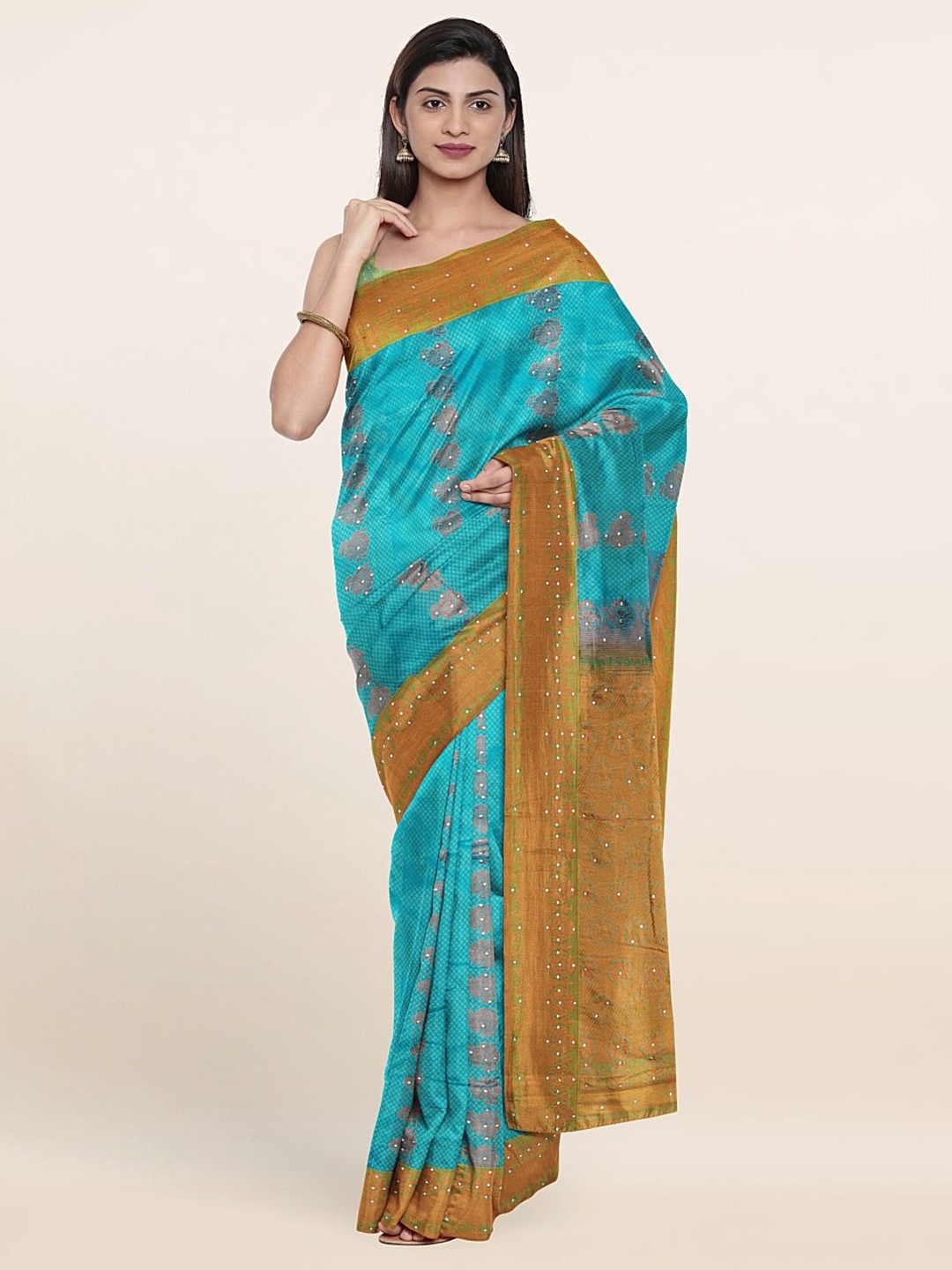 

Pothys Blue & Green Ethnic Motifs Pure Silk Saree