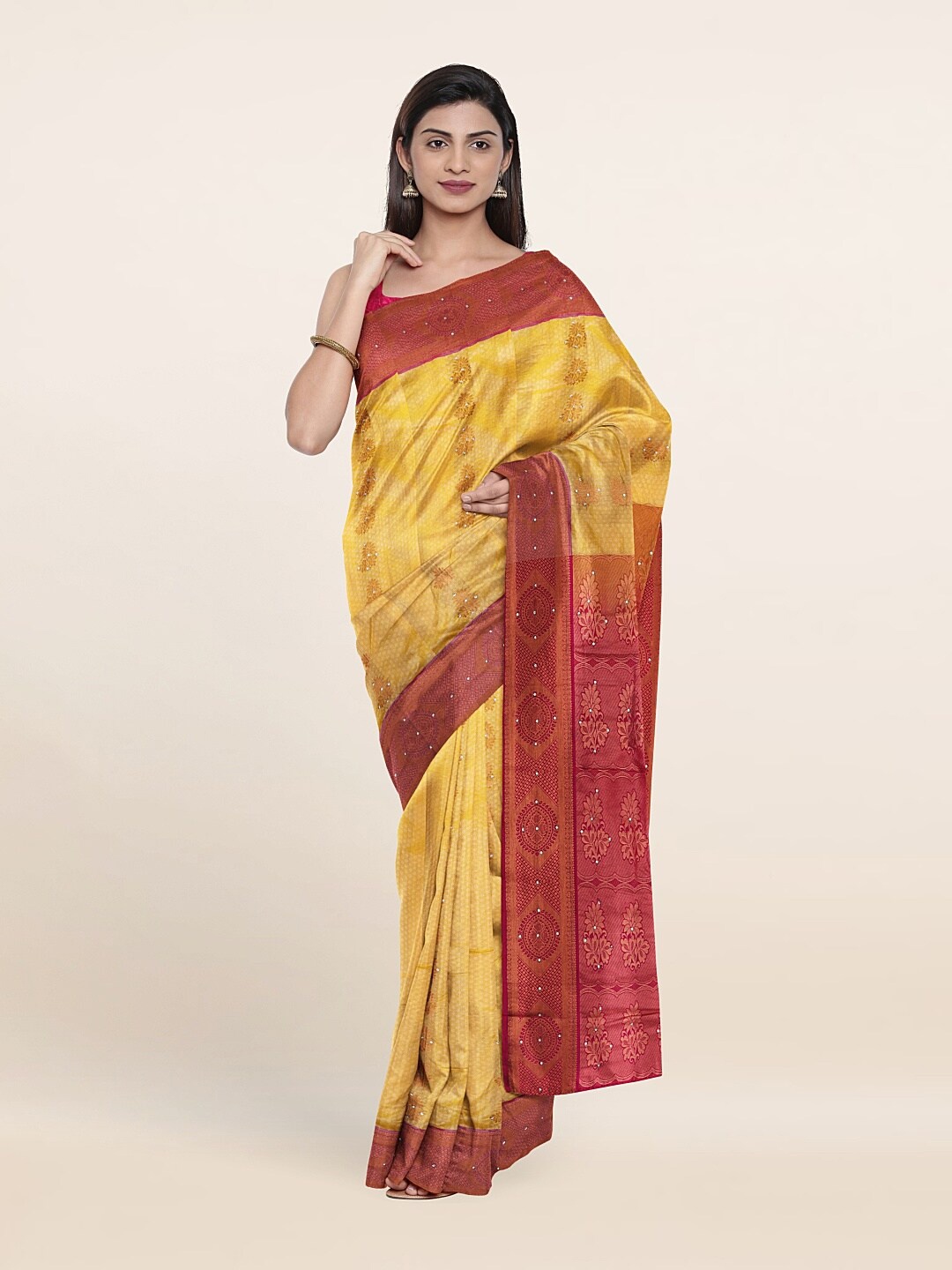 

Pothys Yellow & Red Ethnic Motifs Pure Silk Saree
