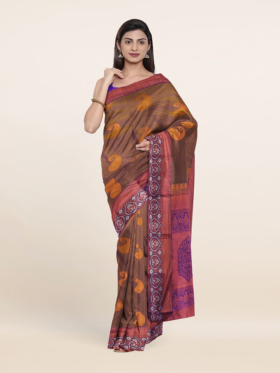

Pothys Purple & Grey Ethnic Motifs Zari Pure Silk Saree