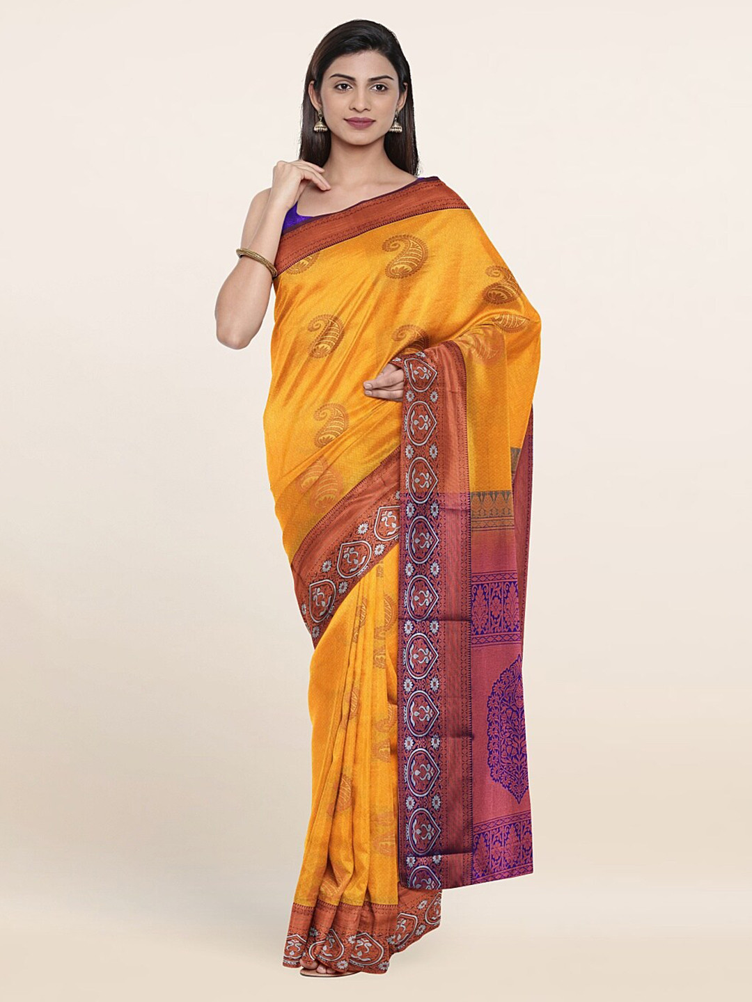 

Pothys Yellow & Purple Woven Design Pure Silk Saree