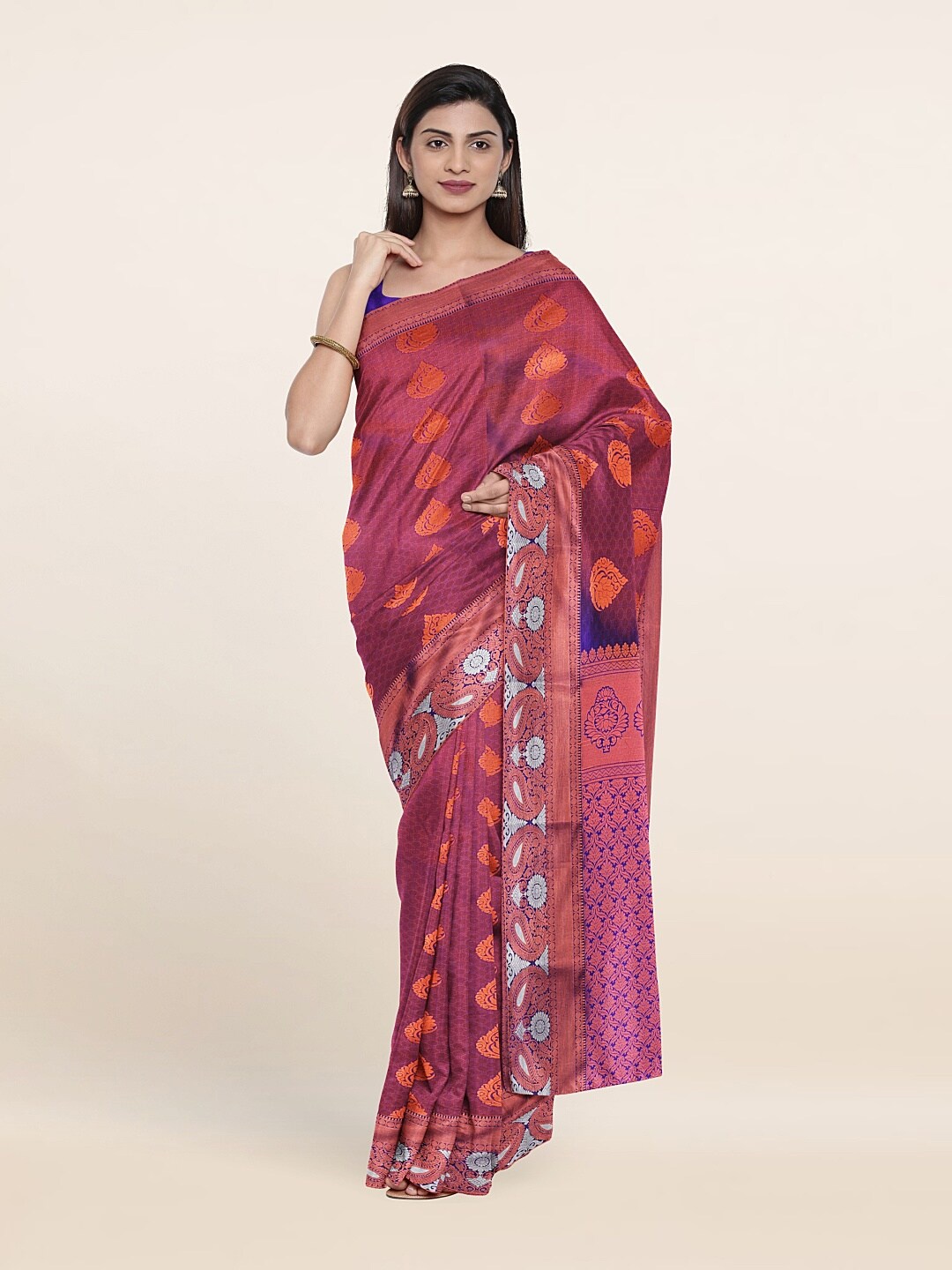

Pothys Purple & Gold-Toned Ethnic Motifs Zari Pure Silk Saree