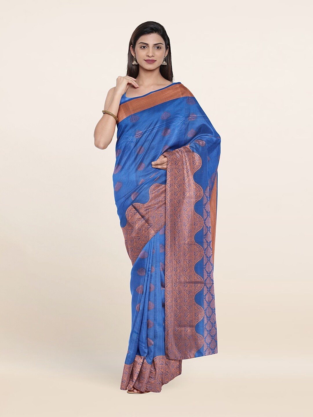 

Pothys Blue & Gold-Toned Woven Design Zari Pure Silk Saree