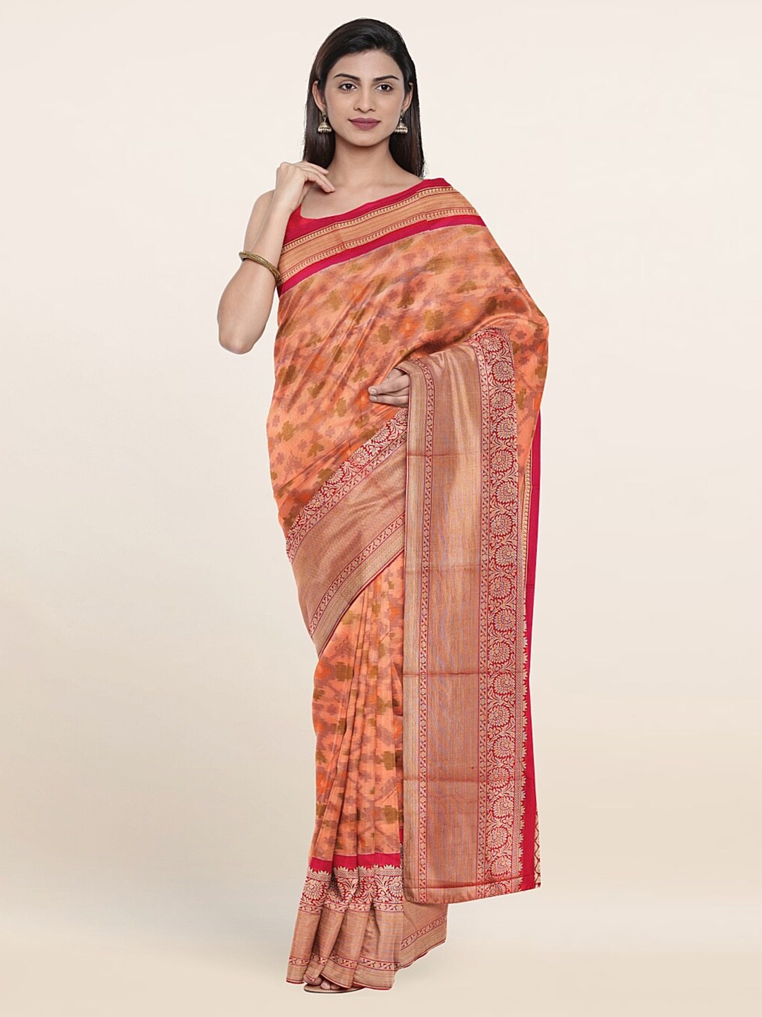 

Pothys Peach-Coloured Zari Pure Silk Saree