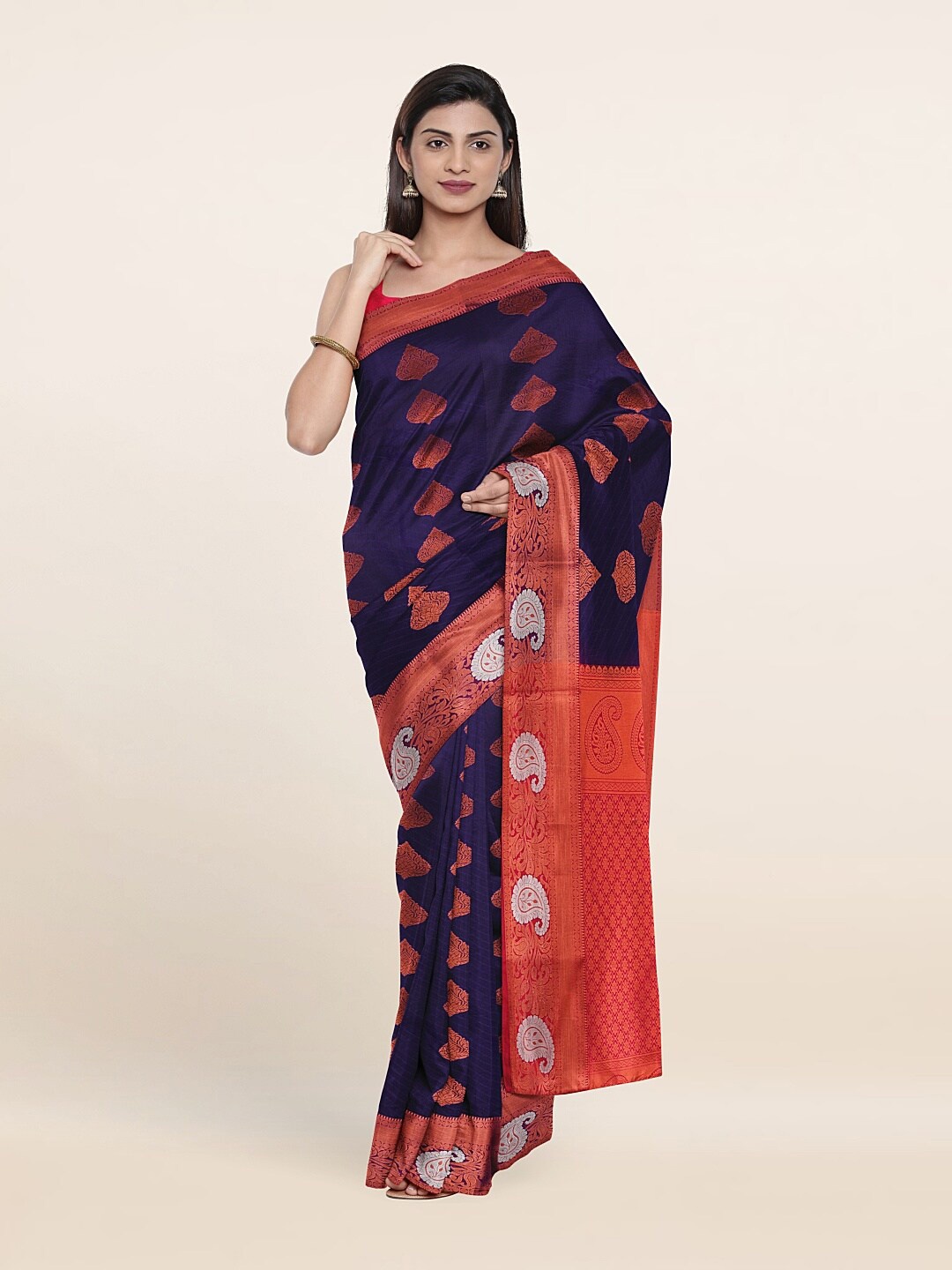 

Pothys Blue & Gold-Toned Woven Design Zari Pure Silk Saree