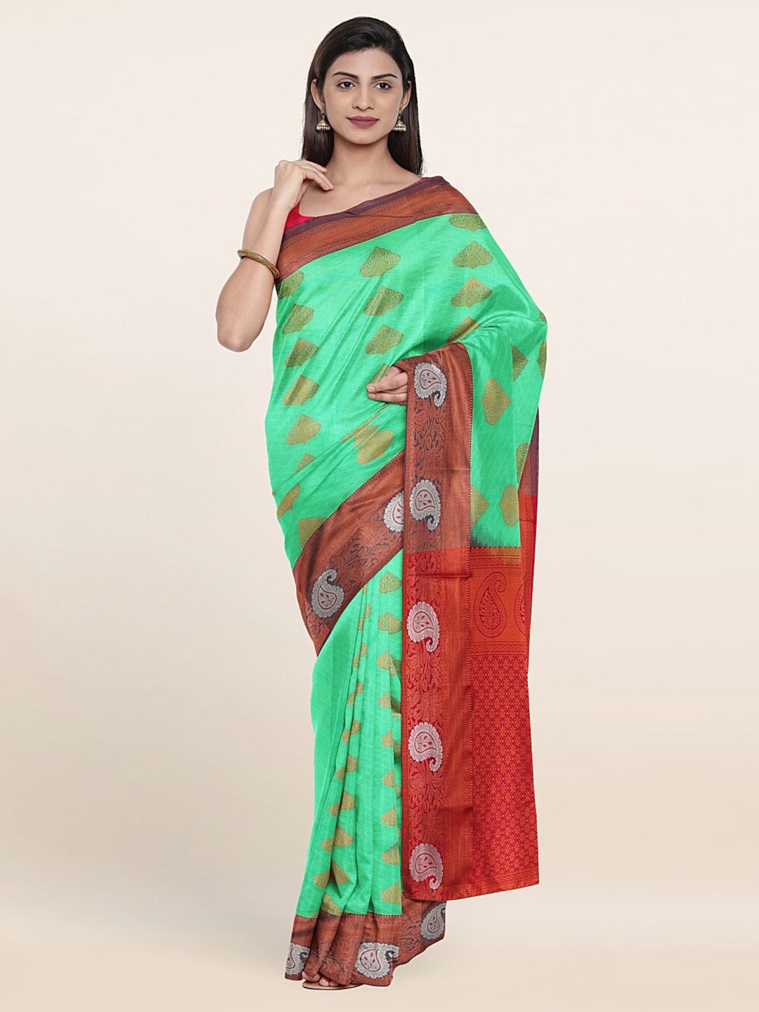 

Pothys Green & Red Woven Design Zari Pure Silk Saree