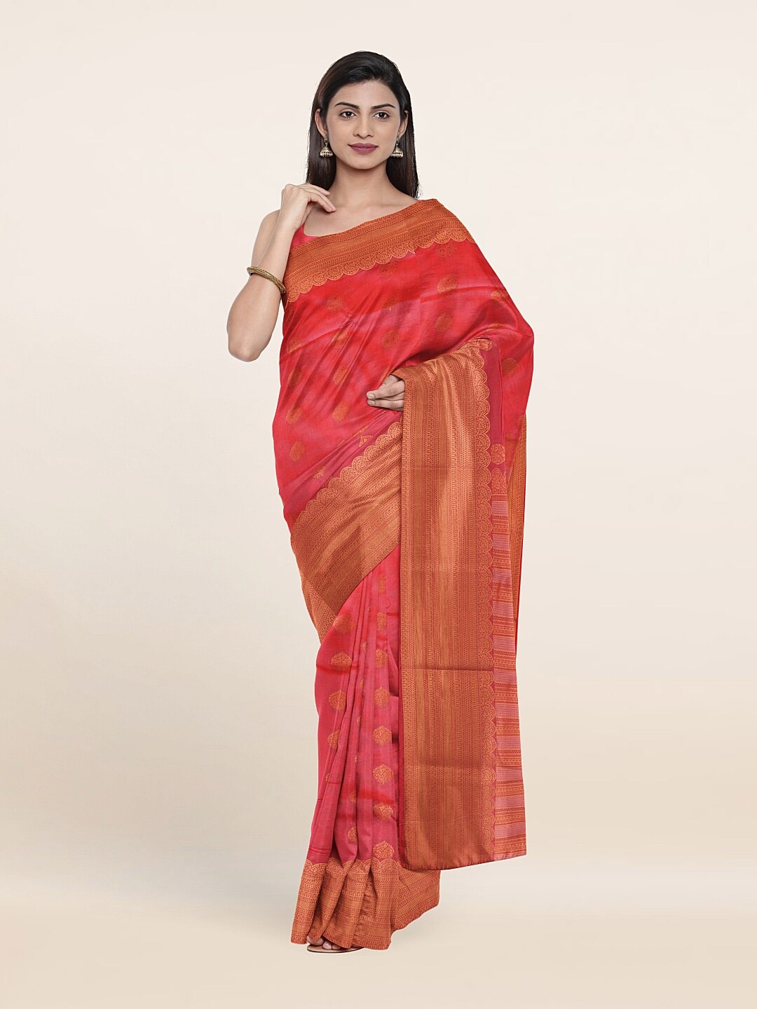 

Pothys Pink & Orange Woven Design Zari Pure Silk Saree