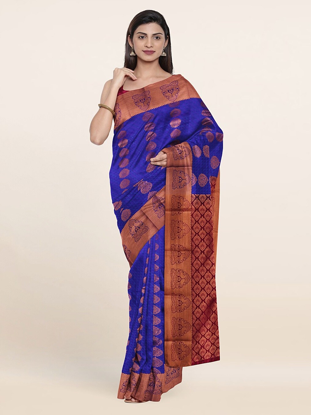 

Pothys Blue & Copper-Toned Woven Design Zari Pure Silk Saree