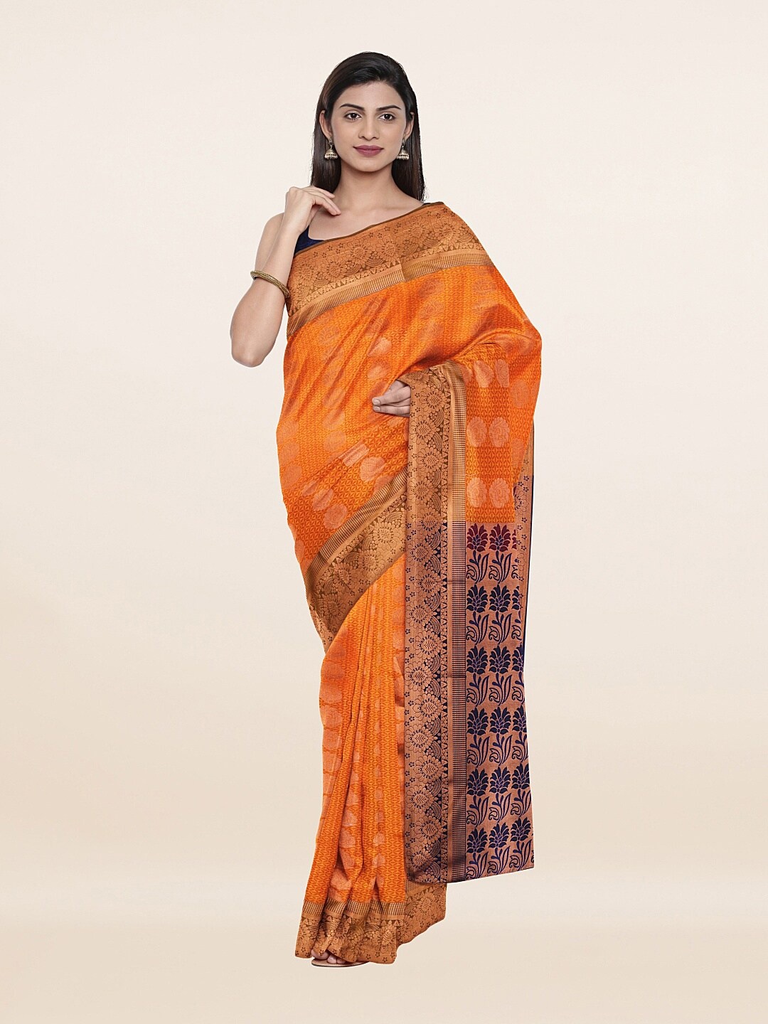 

Pothys Orange & Navy Blue Woven Design Silk Saree