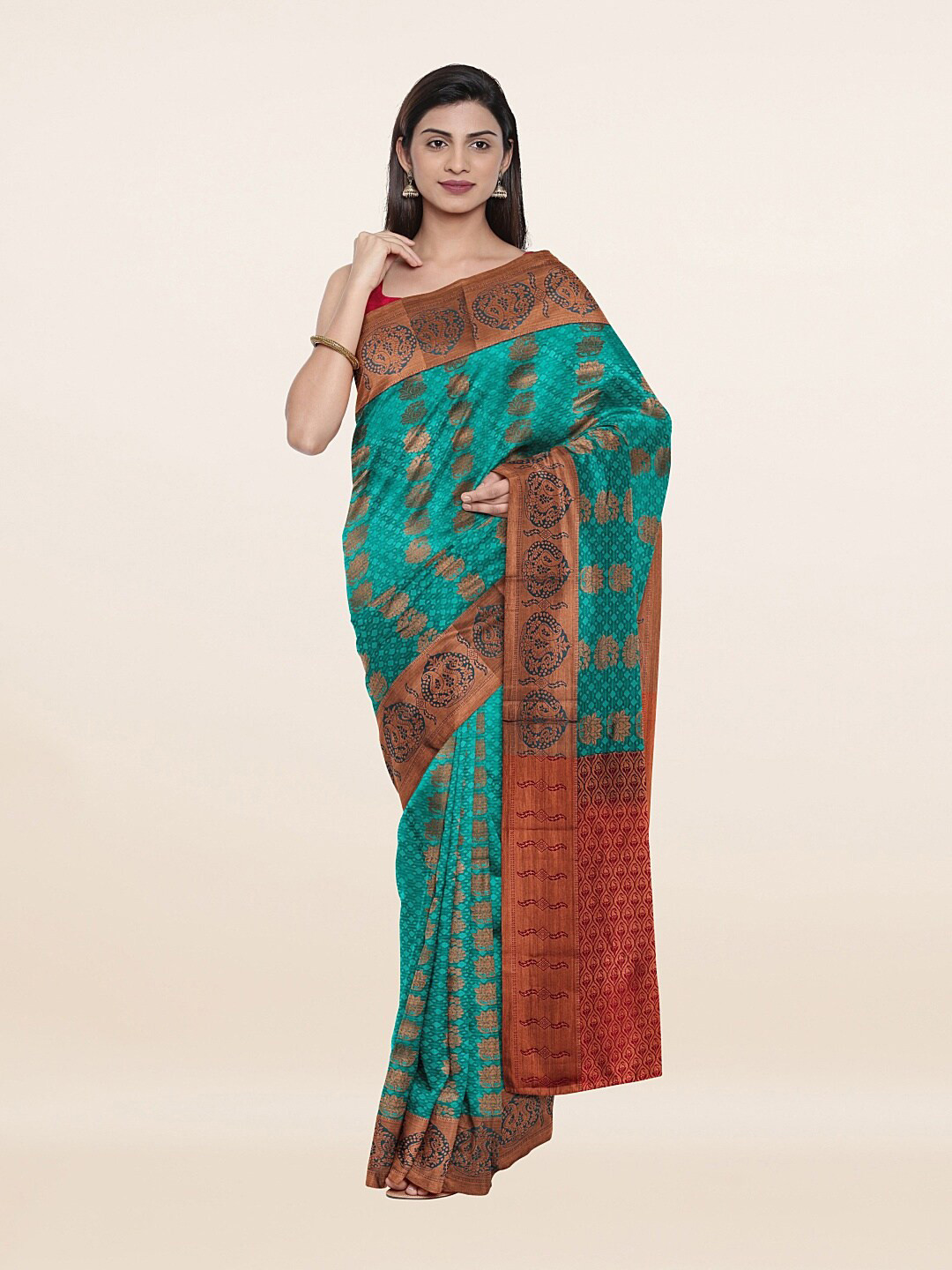 

Pothys Green & Red Woven Design Silk Saree