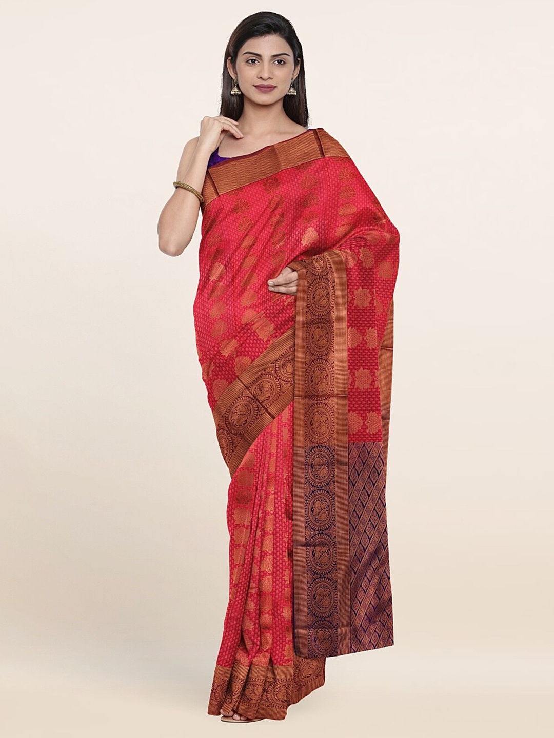 

Pothys Pink & Blue Woven Design Silk Saree