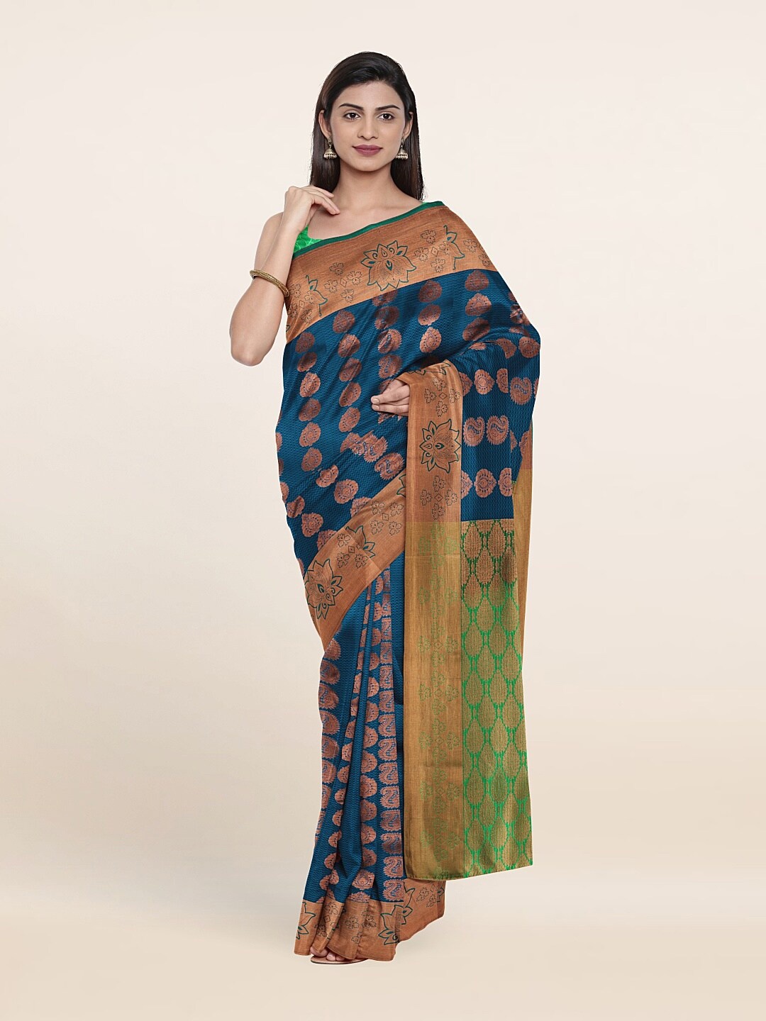 

Pothys Teal & Green Woven Design Silk Saree