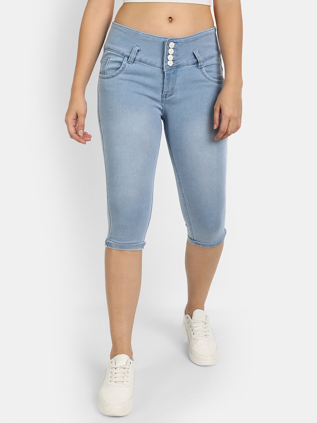

Next One Women Blue Solid Skinny Fit Cotton Capris