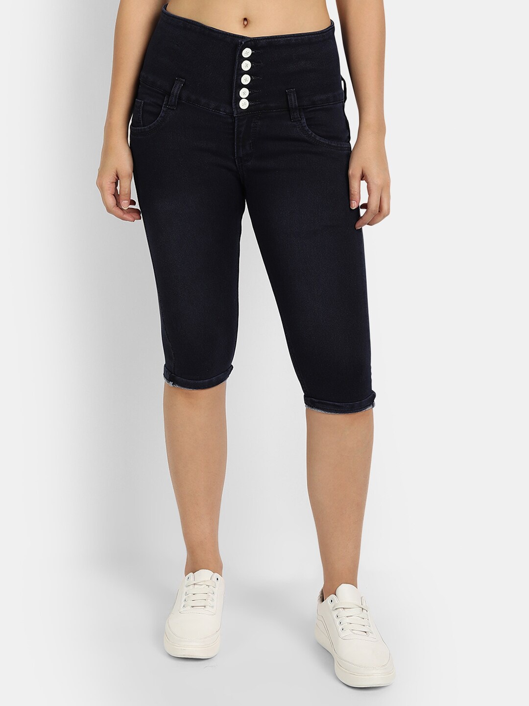 

Next One Women Blue Solid Skinny Fit Cotton Capris